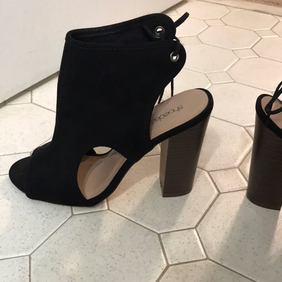 Black Suede Peep Toe Heels - Picture 6 of 6